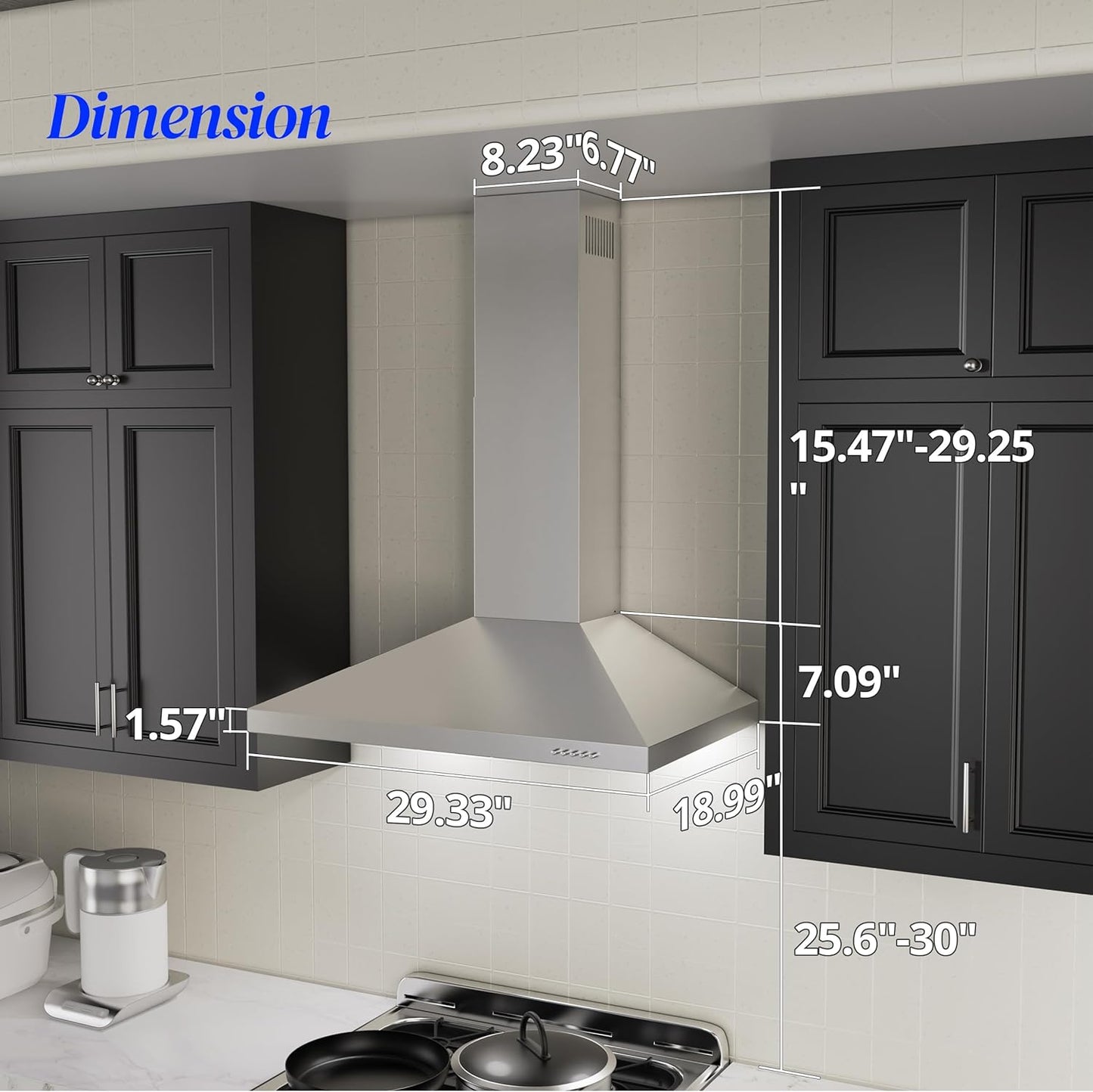 FIREGAS Range Hood 30 inch, Wall Mount Range Hood with LED Lights, 3-Speed Exhaust Fan, Ducted/Ductless Convertible, Aluminum Mesh Filters, Button Controls, Stainless Steel Kitchen Vent Hood