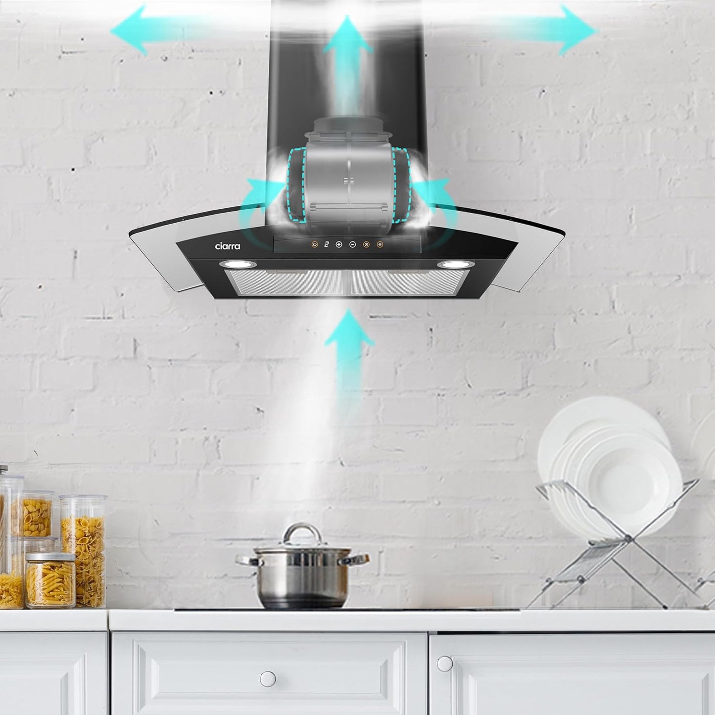 CIARRA Black Range Hood 30 inch with Carbon Filters 450 CFM Stove Vent Hood for Kitchen Auto Shut Off Function CAB75502-003