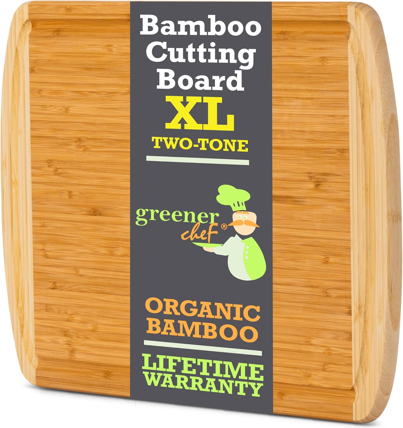 GREENER CHEF 15 Inch Medium Cutting Board with Lifetime Replacements, Bamboo Cutting Boards for Kitchen, Butcher Block, Medium Wooden Chopping Board for Meat, Veggies, Non Toxic Charcuterie Board