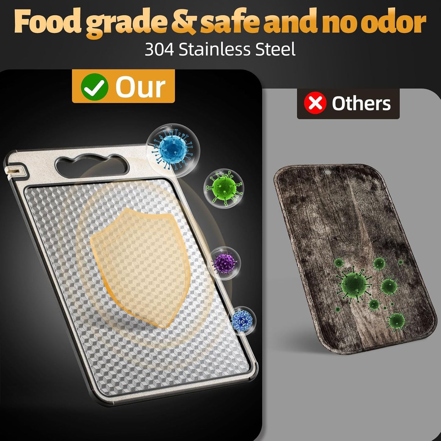 Stainless Steel Cutting Board for Kitchen, Non Toxic Large Chopping Board Double Sided Non-slip Scratch-resistant Mesh Design with Juice Groove Food-Grade Wheat Straw PP 15×10 In Easy to Clean