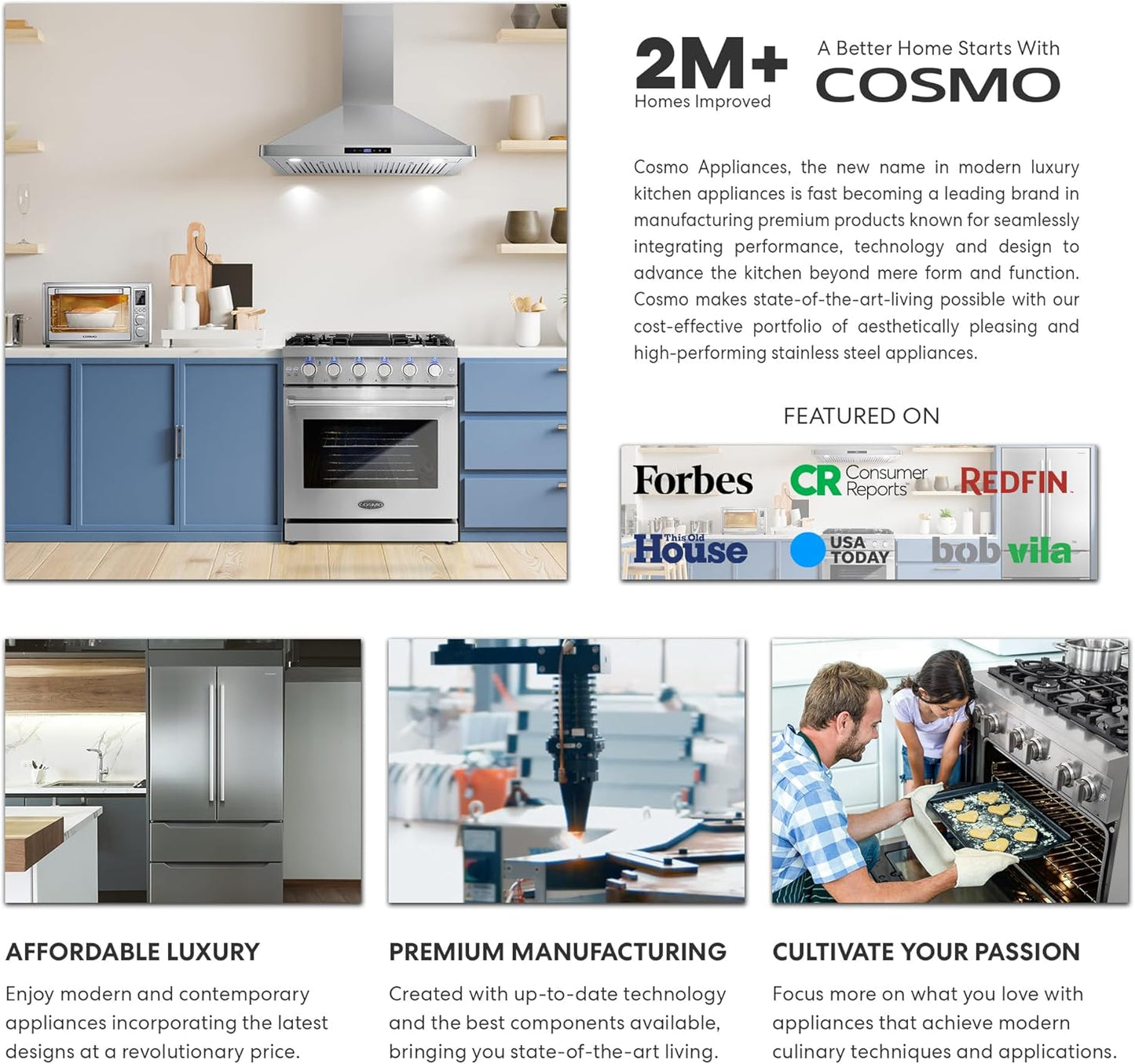 COSMO COS-63ISS75 30 in. Lumin Collection 380 CFM Ducted Island Range Hood, Soft Touch Controls, LED Lights, Stainless Steel