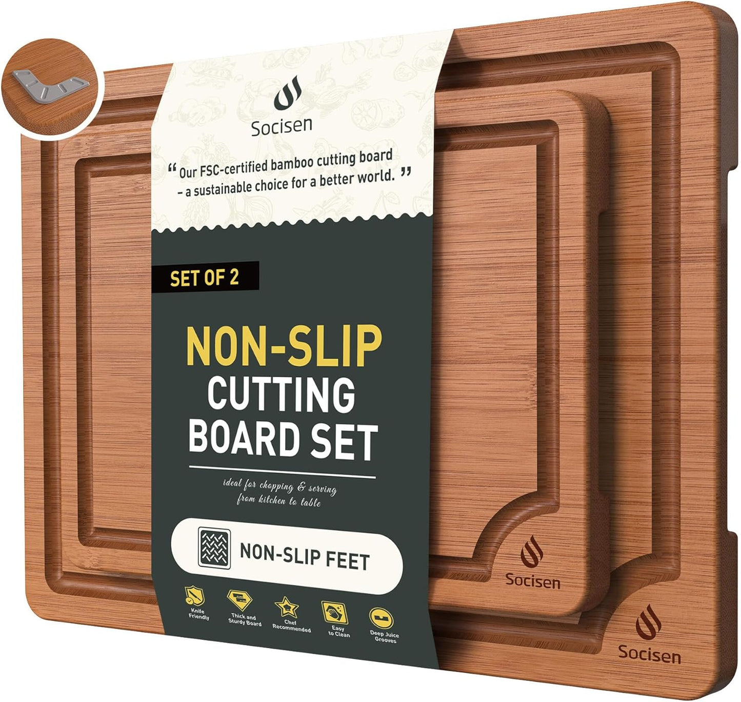 3 Packs Bamboo Cutting Board Set with Non Slip Feet Holder and Over Sink Nice Solid Thick Wood Juice Groove Chopping Board Extra Large Big Small Best Hardwood Kitchen Organic Vegetable Meat BBQ Kit