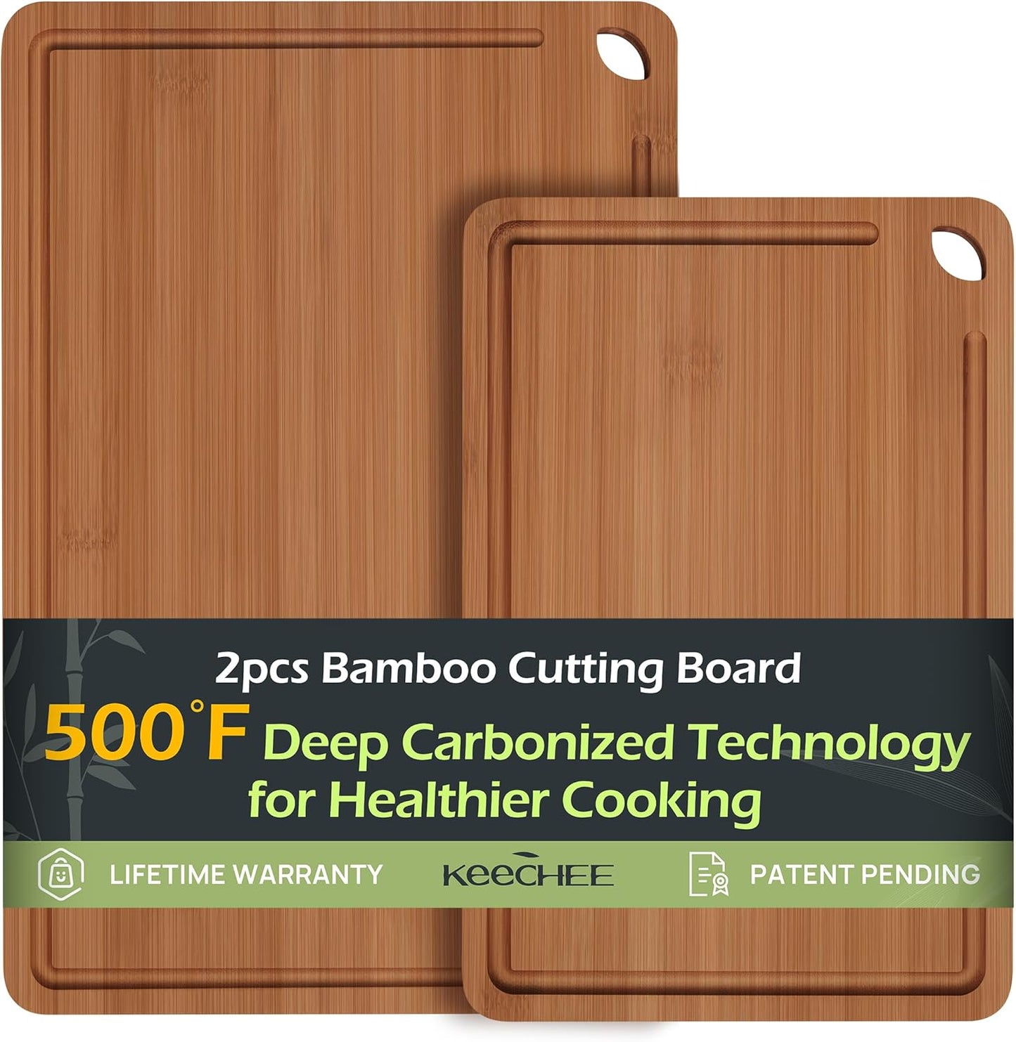 Bamboo Cutting Board, Durable Wood Cutting Boards for Kitchen with Deep Juice Grooves & Built-in Handles, Ideal Charcuterie & Chopping for Meat, Vegetables and Fruits Ideal Kitchen Gifts
