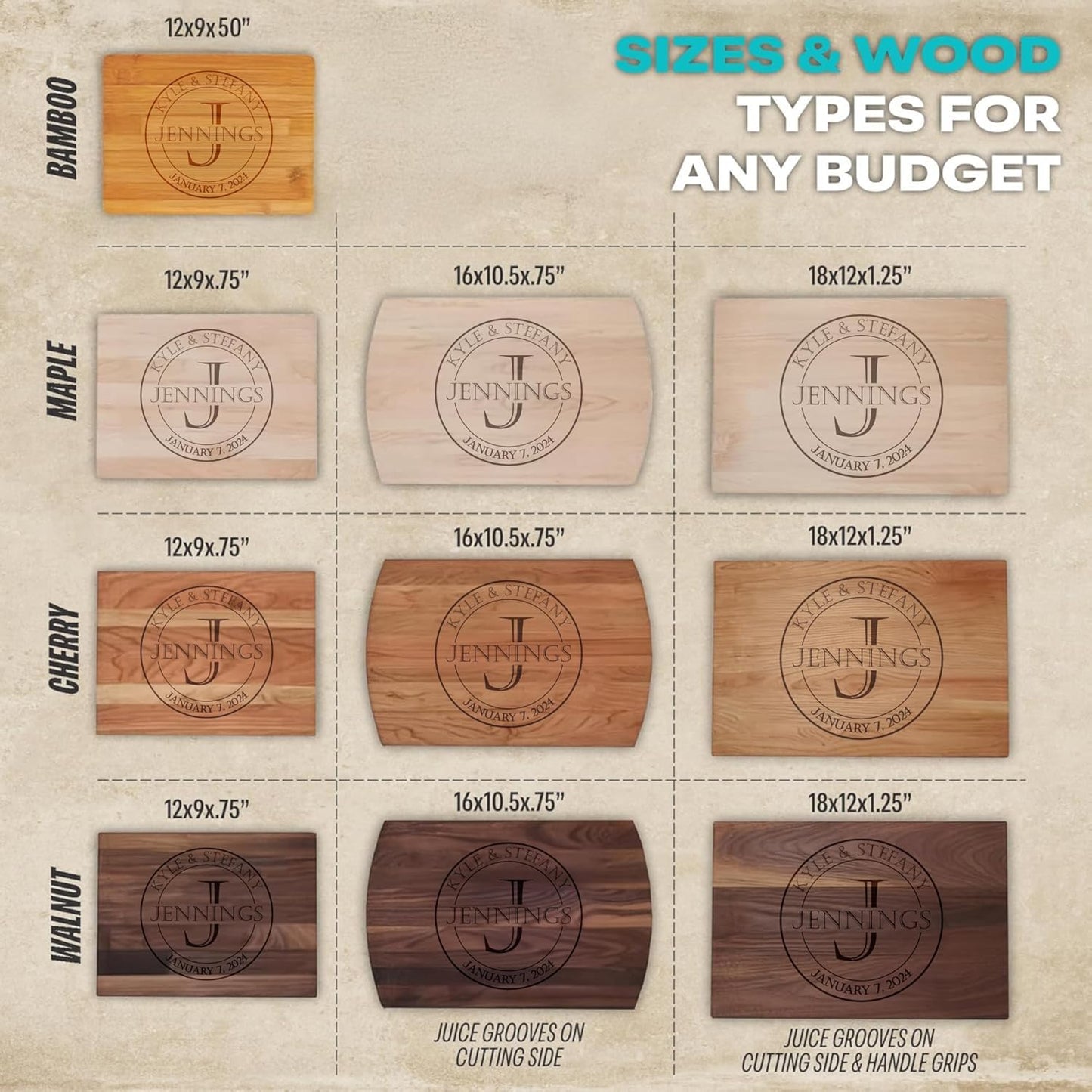 Personalized Wood Cutting Board Laser Engraved Anniversary or Wedding Gift Custom Charcuterie Board Personalized Father's Day Gift