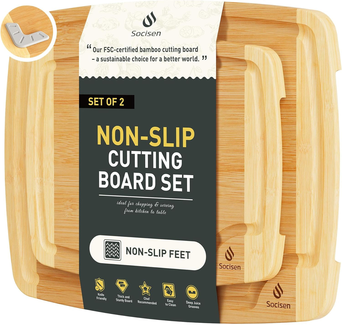 3 Packs Bamboo Cutting Board Set with Non Slip Feet Holder and Over Sink Nice Solid Thick Wood Juice Groove Chopping Board Extra Large Big Small Best Hardwood Kitchen Organic Vegetable Meat BBQ Kit