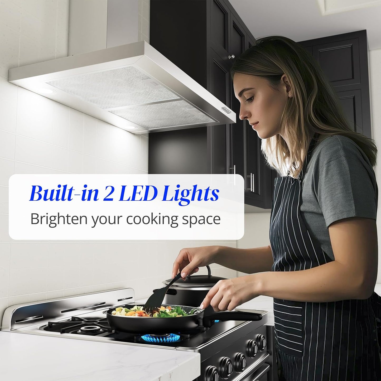FIREGAS Range Hood 30 inch, Wall Mount Range Hood with LED Lights, 3-Speed Exhaust Fan, Ducted/Ductless Convertible, Aluminum Mesh Filters, Button Controls, Stainless Steel Kitchen Vent Hood