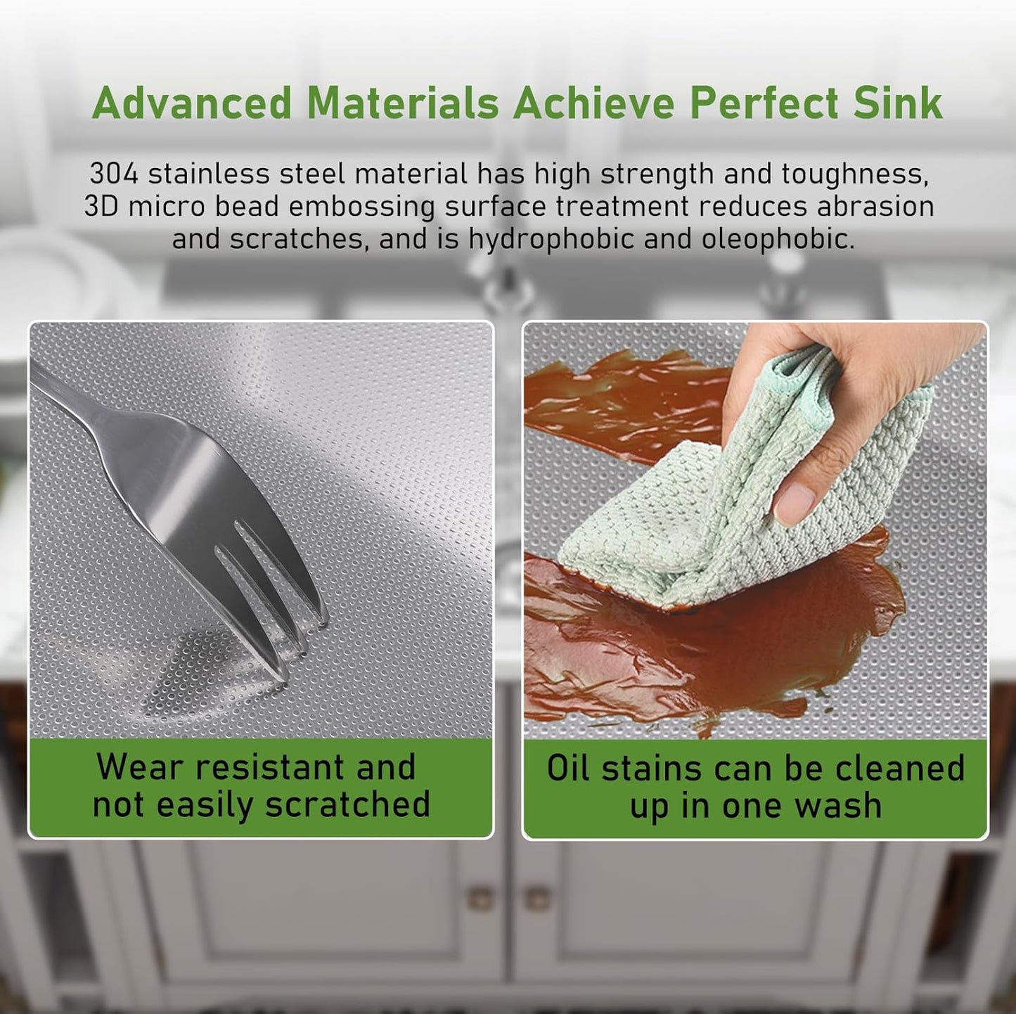 Drop In Kitchen Sink 28x18", 9" Basin Depth, 18 Gauge Stainless Steel Sink, 3D Embossed Surface Finish Top Mount with Accessories
