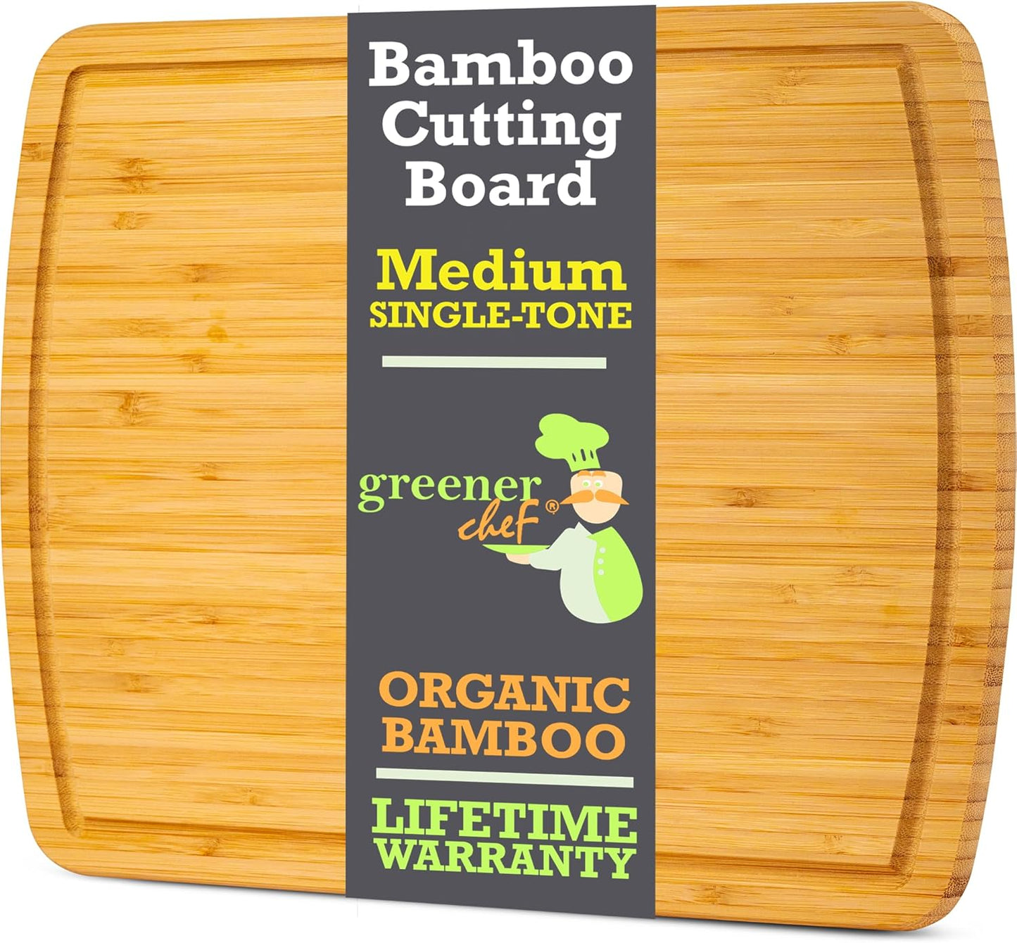 GREENER CHEF 15 Inch Medium Cutting Board with Lifetime Replacements, Bamboo Cutting Boards for Kitchen, Butcher Block, Medium Wooden Chopping Board for Meat, Veggies, Non Toxic Charcuterie Board