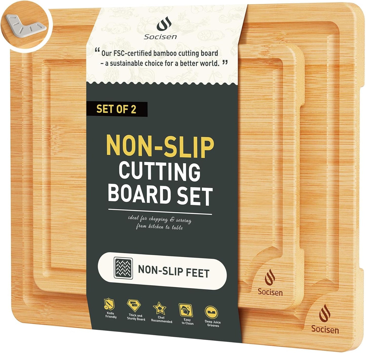 3 Packs Bamboo Cutting Board Set with Non Slip Feet Holder and Over Sink Nice Solid Thick Wood Juice Groove Chopping Board Extra Large Big Small Best Hardwood Kitchen Organic Vegetable Meat BBQ Kit