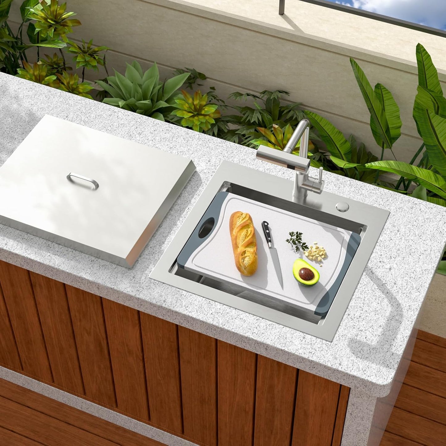 Sarlai 36 Inch Waterfall Kitchen Sink Workstation - 36x22 Waterfall Drop In Sink Stainless Steel 16 Gauge Sink Multifunction Single Bowl Smart Top Mount Kitchen Sinks with Faucet Combo