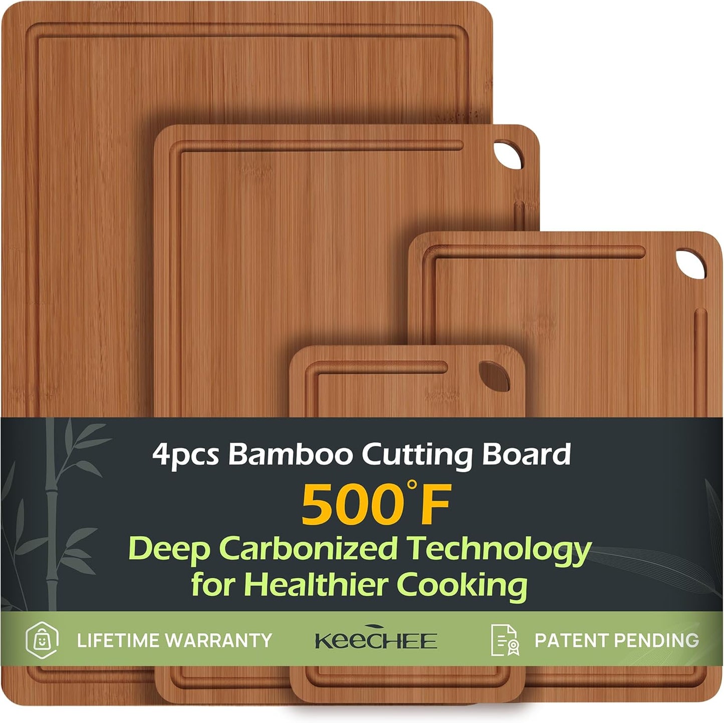 Bamboo Cutting Board, Durable Wood Cutting Boards for Kitchen with Deep Juice Grooves & Built-in Handles, Ideal Charcuterie & Chopping for Meat, Vegetables and Fruits Ideal Kitchen Gifts