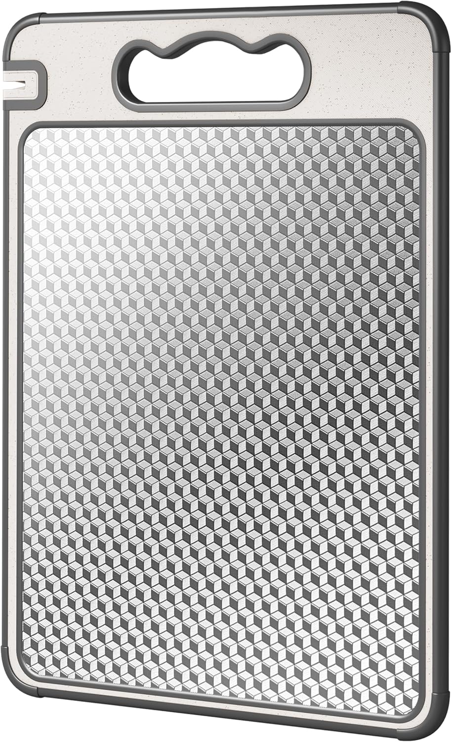Double Sided 304 Stainless Steel & Wheat Straw Cutting Board, 14.4"*9.8" Non Toxic Chopping Board, Separately Handle Meat and Vegetables, Dishwasher Safe, Scratch Resistant Mesh Design